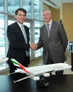 BT Group CEO Gavin Patterson and Emirates Group Services and dnata President Gary Chapman signing global contact centre contract in Dubai